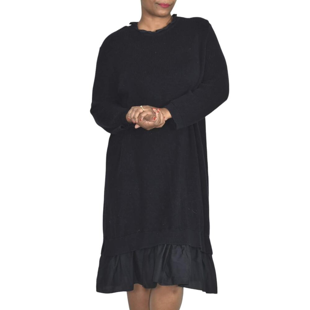 COS Sweater Dress Blue Navy Ruffle Hem Knit Ruched Overlay Layered Size Large - Picture 9 of 14